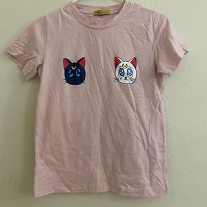 Luna and Artemis Pink Sailor Moon Tshirt